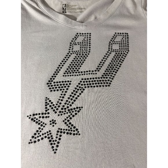 NBA Womens San Antonio Spurs Rhinestone Bedazzled Bling V-Neck Shirt Grey Team - Picture 9 of 12